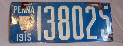 front of 1915 Pennsylvania license plate front of 1915 Pennsylvania license plate