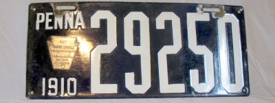 front of 1910 Pennsylvania license plate front of 1910 Pennsylvania license plate