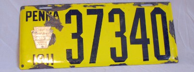 front of 1911 Pennsylvania license plate front of 1911 Pennsylvania license plate