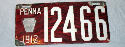 front of 1912 Pennsylvania license plate front of 1912 Pennsylvania license plate