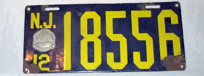 front of 1912 New Jersey license plate front of 1912 New Jersey license plate