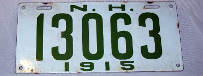 front of 1915 New Hampshire license plate front of 1915 New Hampshire license plate