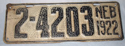 1922 Nebraska license plate